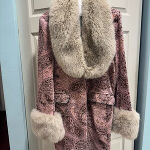 Free People Mercer Jacket -Pink Paisley jacket with faux fur collar
